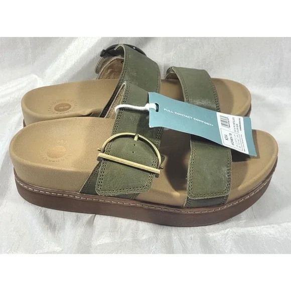 Revitalign Women's Orthotic Adjustable Leather Wedges - Nova - Olive - Sz 7B - Picture 2 of 6